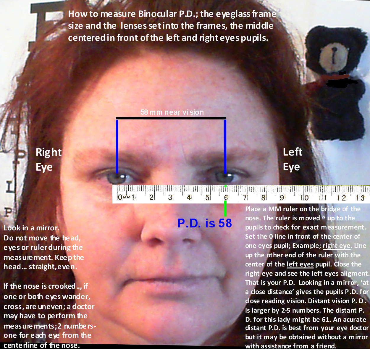 P.D. Measurement example for ordering at Zenni-Optical or other Opticians