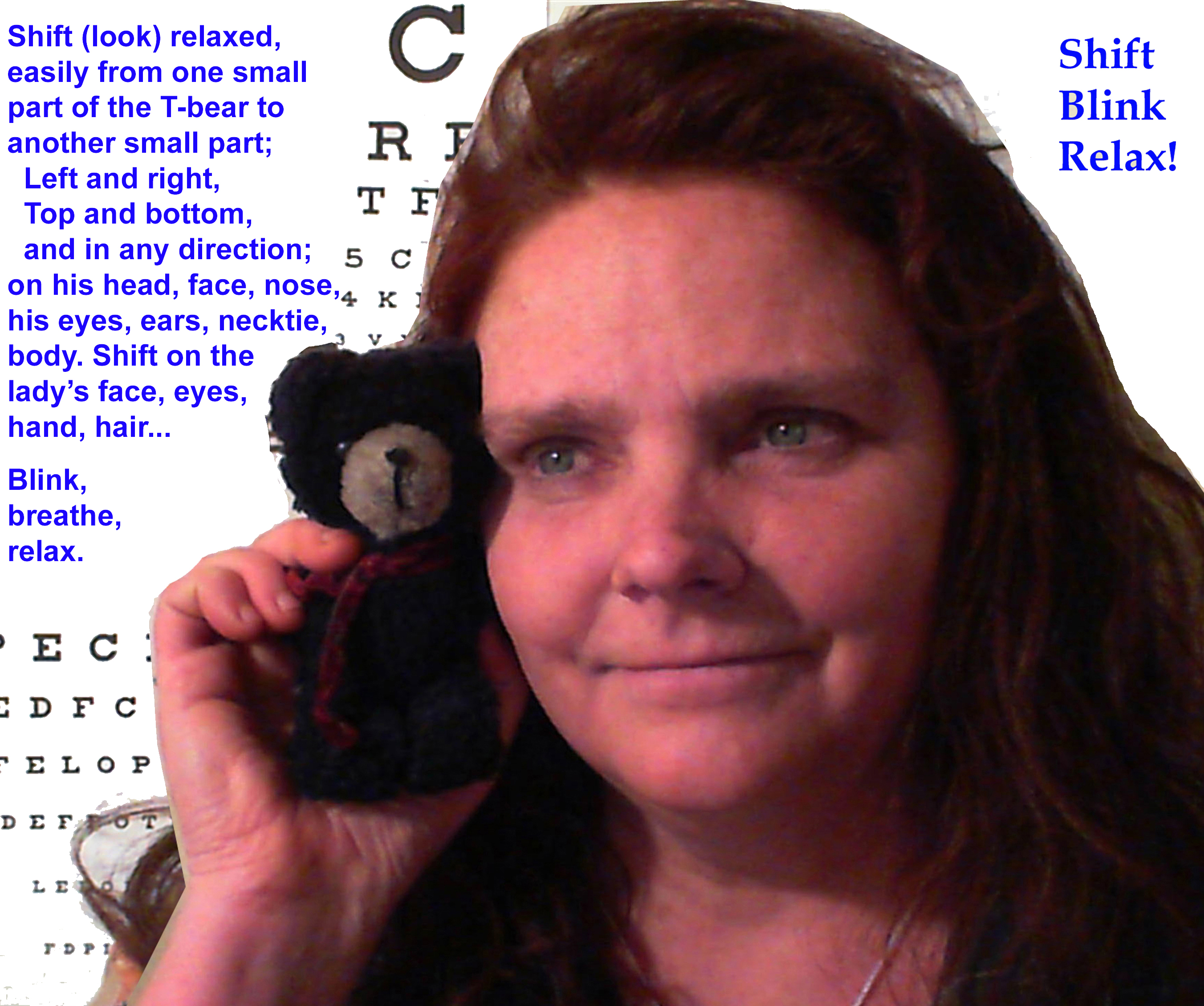 Website, book Author Mary I. Oliver (Pen Name-Clark Night) teaching Natural Eyesight Improvement with T-Bear! For kids and Adults.